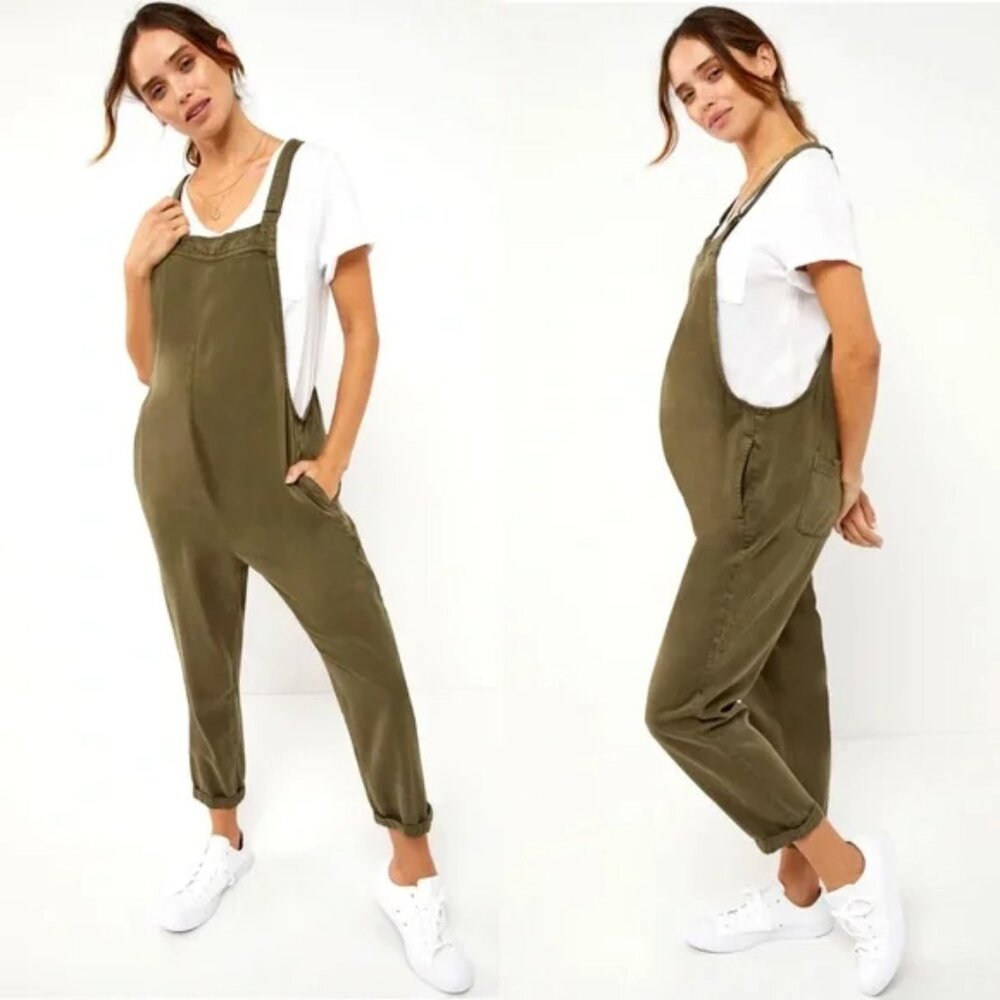 LED LUXE ESSENTIALS DENIM A Pea in the Pod Tencel Maternity Overall Olive M $117